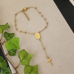 Dainty Gold Steel Rosary Style Bracelet
